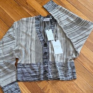 NWT Foil space jam Striped crop Cardigan cardi black ivory size Medium